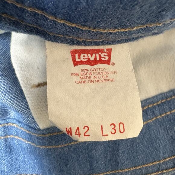 Vintage Levis Men’s Action Jeans 42x30 Made In USA 50/50 Cotton Poly Light Wash - Picture 15 of 15